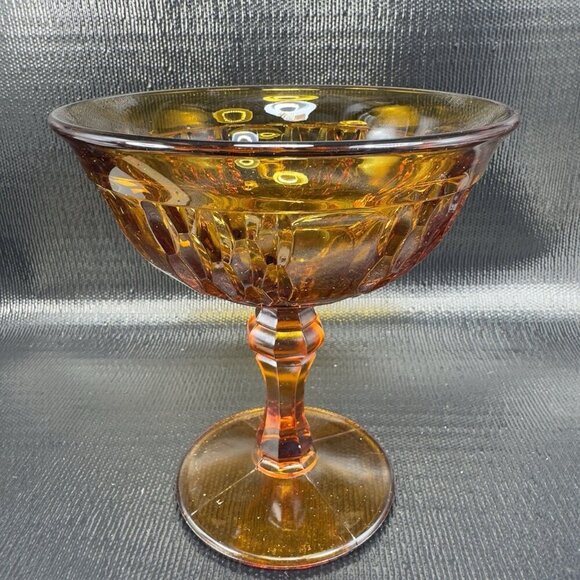 Vintage Indiana Glass Amber Tall Compote Pedestal Bowl Dish 6.5inch Cup Goblet - Picture 16 of 16